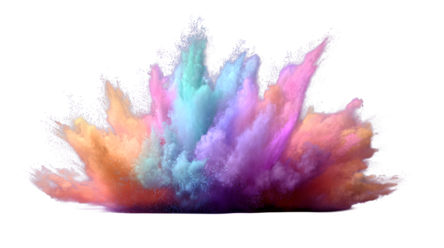 Colorful powder explosion, isolated on transparent background