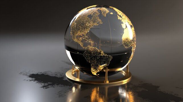 Elegant and Modern Globe with Golden Lights and a Glossy Finish on a Dark Background