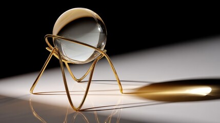 Elegant crystal ball resting on a minimalist metallic stand, casting soft shadows against a dark background