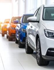 Colorful cars in a showroom