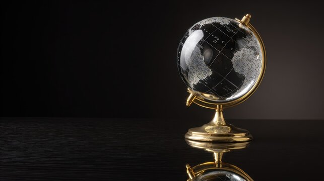 Elegant globe on a sleek dark surface with intricate details showcasing continents and oceans for classic decor and educational purposes - Powered by Adobe