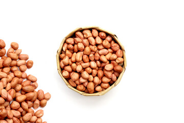 Raw peanuts with red skin