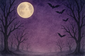 Purple spooky night scene. AI Generative.