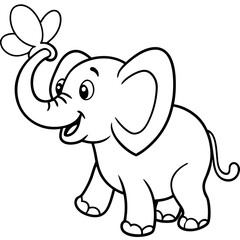 Naklejka premium A elephant playing with a butterfly, cute cartoon coloring style.