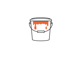 Pixel Art Paint Bucket: Digital Icon, Retro Gaming Aesthetic,  Orange Paint,  Software UI Element isolated on transparent background