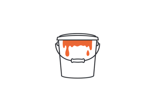 Pixel Art Paint Bucket: Digital Icon, Retro Gaming Aesthetic,  Orange Paint,  Software UI Element isolated on transparent background
