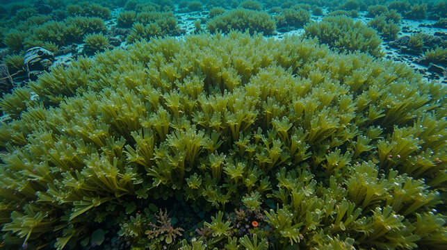 Dense Ulva Cladophora algae thicket on sandy seafloor, littoral zone, black sea