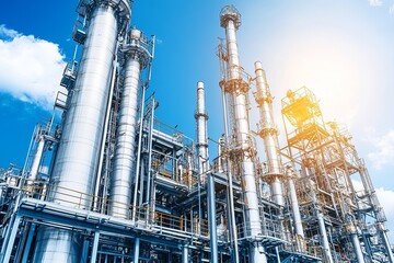 Industrial plant complex under a partly cloudy sky