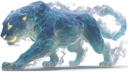 Translucent Blue Spirit Panther Form with Magical Attributes, Ethereal and Enchanting