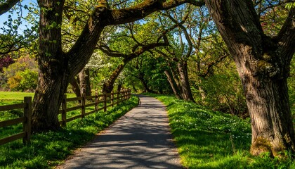Sunny pathway through trees