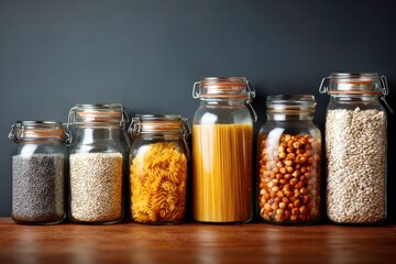 pasta and nuts in jars