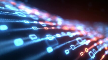 Digital Stream of Data: A dynamic illustration of data flowing in a neon-lit digital landscape, with a focus on the interconnectedness and rapid transfer of information. - Powered by Adobe