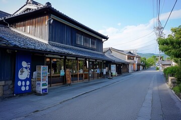 Japanese street lined with traditional shops