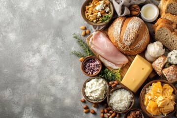 meat and bread with copy space