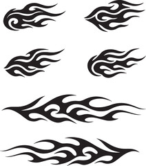 Set of Fire Flame Tribal Style &ndash; Vector Collection of Hot Flame Tattoo Designs for Motorcycle, Racing, and Decorative Art
