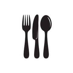 Elegant black and white cutlery set featuring fork knife and spoon isolated on a clean white background food service concept