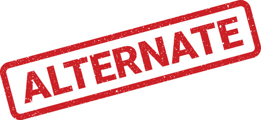 Red rubber stamp with the word Alternate imprinted with speckled texture