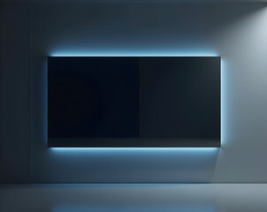 Modern minimalist home automation panel sleek wall mounted design with cool blue ambient light