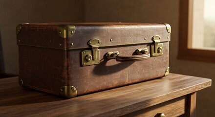 Well-Traveled Vintage Suitcase with Brass Latches in Warm, Quiet Light