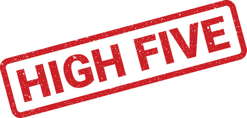 Red rubber stamp with the words High Five printed in white