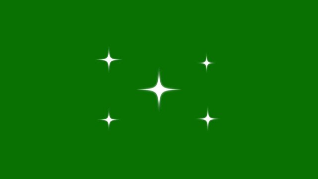 Star, twinkling light animation, glowing sparkle star glitter, shining retro doodle cartoon vector sparkles, twinkle light blinking effect with smooth glitter burst on a green background video. 4K