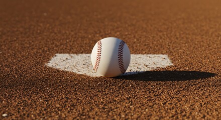 A Classic Baseball Rests on the Infield Dirt Beside a White Foul Line