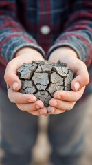 Child holding cracked earth in hands, symbolic drought and climate change, professional stock photo composition, high detail 