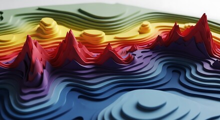 Colorful topographic landscape map model layers mountains elevation terrain visualization design