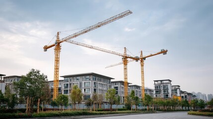 Cranes Working on Real Estate Development Site