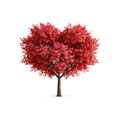 Red heart tree isolated on white or transparent background, png