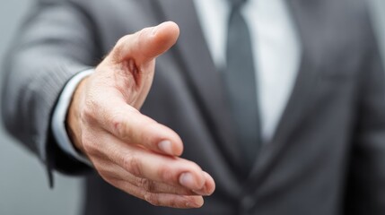 Obraz premium business man with hand extended to handshake no logos no brands ar 169