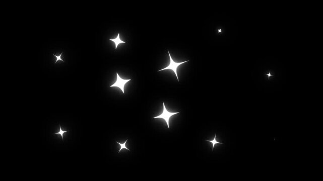 Twinkling stars animation, sparkle star glitter, retro doodle cartoon vector style, shiny twinkle lights with glowing burst, starlight, and blinking sparkle effect on a black background video. 4K