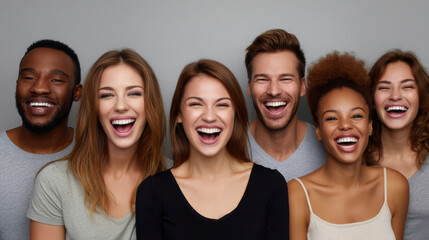 Happy diverse group laughter levity joy smiling together portrait