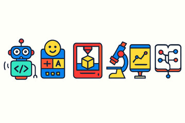 Obraz premium Artificial Intelligence and Data Science Research Vector Icons