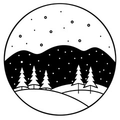  Snowfall scene line art vector illustration