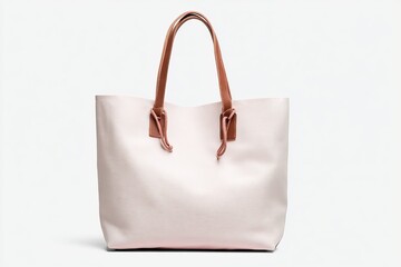 Light pink tote bag with tan handles