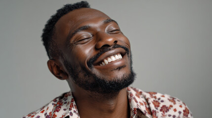 Obraz premium Smiling man with beard enjoying levity and laughter in joyful moment of happiness and peace