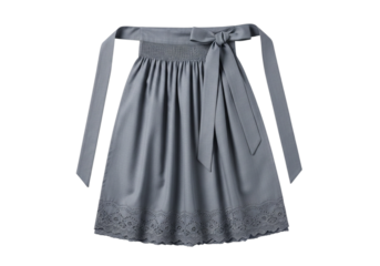 Gray dirndl apron with satin finish and embroidered hem, isolated on white and transparent background for Oktoberfest and German folk costume