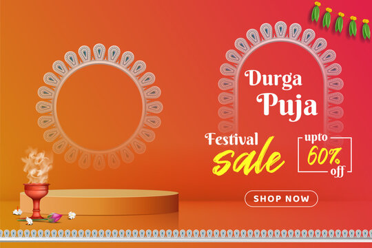 happy durga puja festival celebration promotion sale banner, subh navratri offer banner background