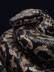 Obraz premium a closeup of a pythons scales in exquisite detail its skin seeming to shimmer as it rests against a black background stock