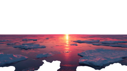 Antarctic Sunset Over Ice Floes, isolated on transparent background