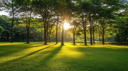 Obraz premium Lush parkland bathed in golden sunlight (1)