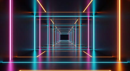 Abstract Neon Tunnel / Corridor with Glowing Color Lines.