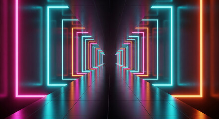 Abstract Neon Tunnel / Corridor with Glowing Color Lines.