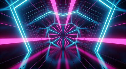 Abstract Neon Tunnel / Corridor with Glowing Color Lines.