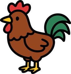 Brown Rooster Cartoon Vector Farm Bird Animal Mascot