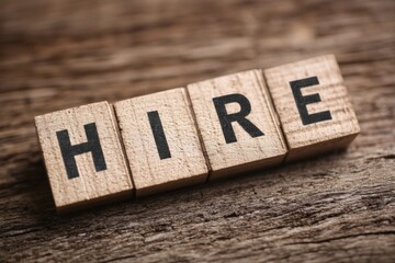 word hire on wooden blocks