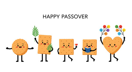 Obraz premium Joyful matzah characters celebrate passover with festive symbols and warm smiles