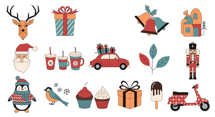 Festive holiday icons capture joyous christmas spirit, perfect for seasonal celebrations and promotions.