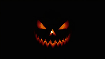 A spooky jack-o'-lantern face glowing in the dark, perfect for Halloween.